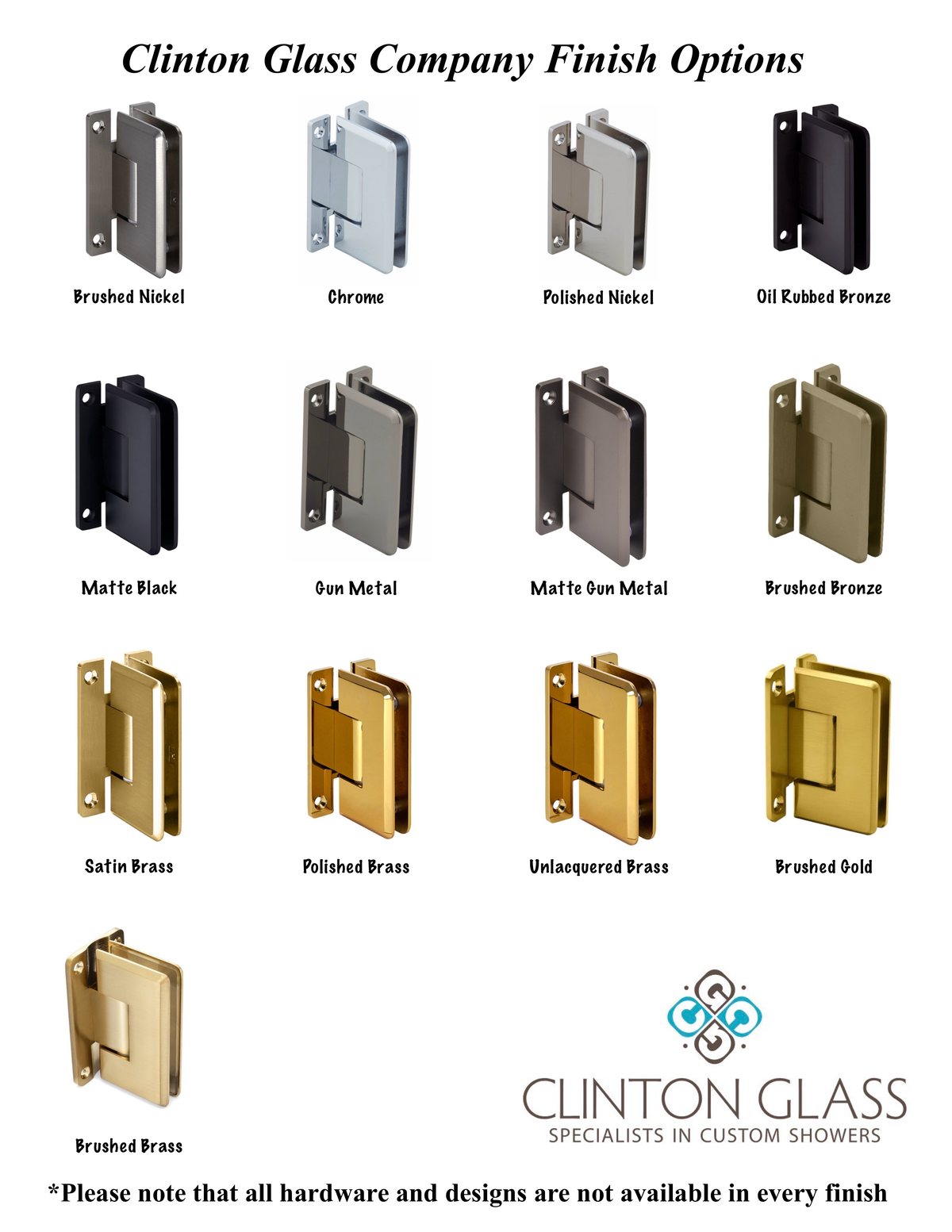 Clinton Glass hardware finish options chart