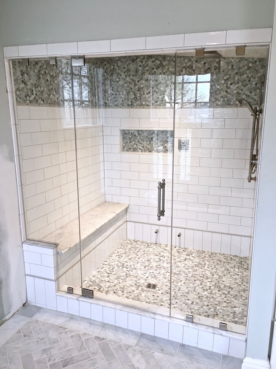 Frameless glass shower installed by Clinton Glass